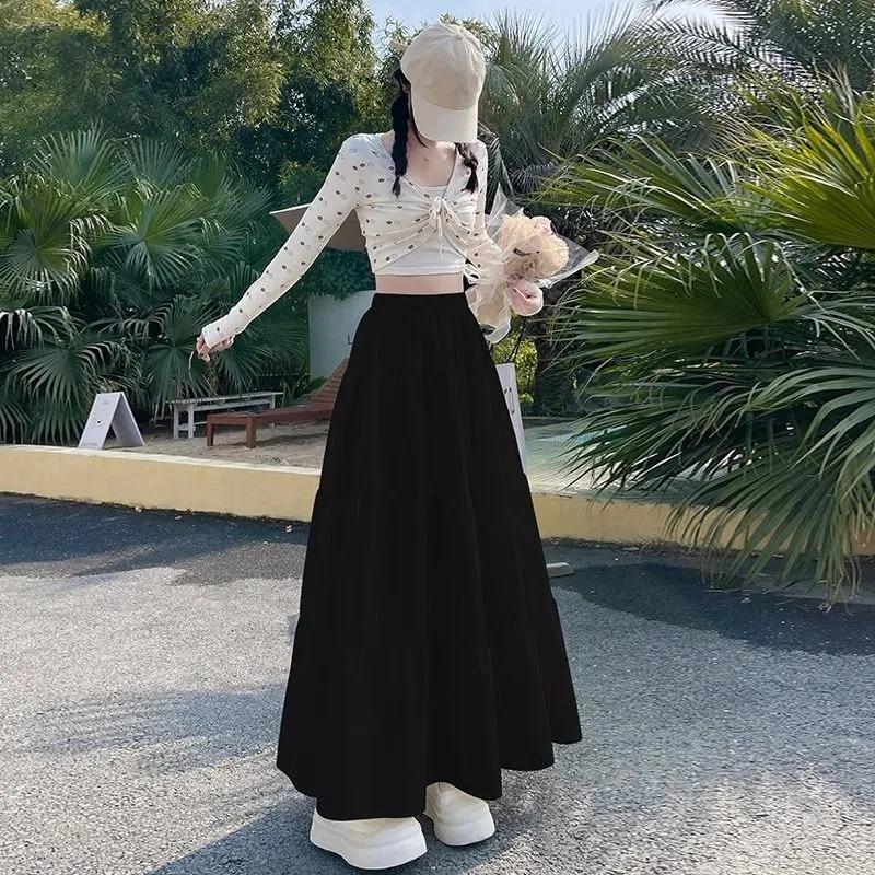 White skirt spring and summer high waist a-shaped skirt cake skirt gentle wind long skirt design wrinkled skirt