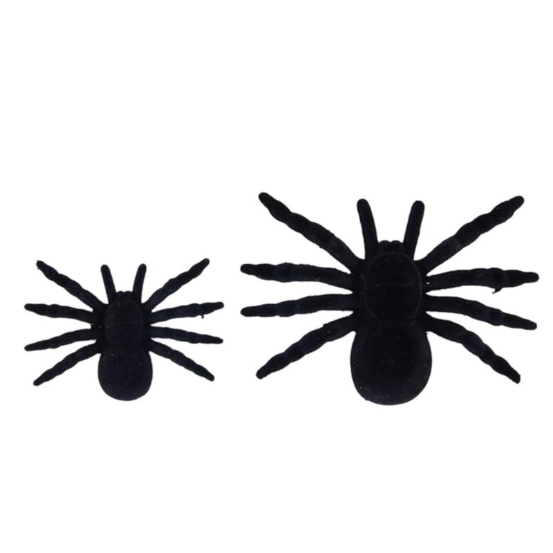 Flocking Plastic Halloween Spiders Set of 2/1 Eerie Crawly Decors Realistic Spiders Decorations for Party Supplies