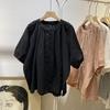 Korean Style Retro Stand Collar Loose Fit Short Sleeve Women's Doll Shirt