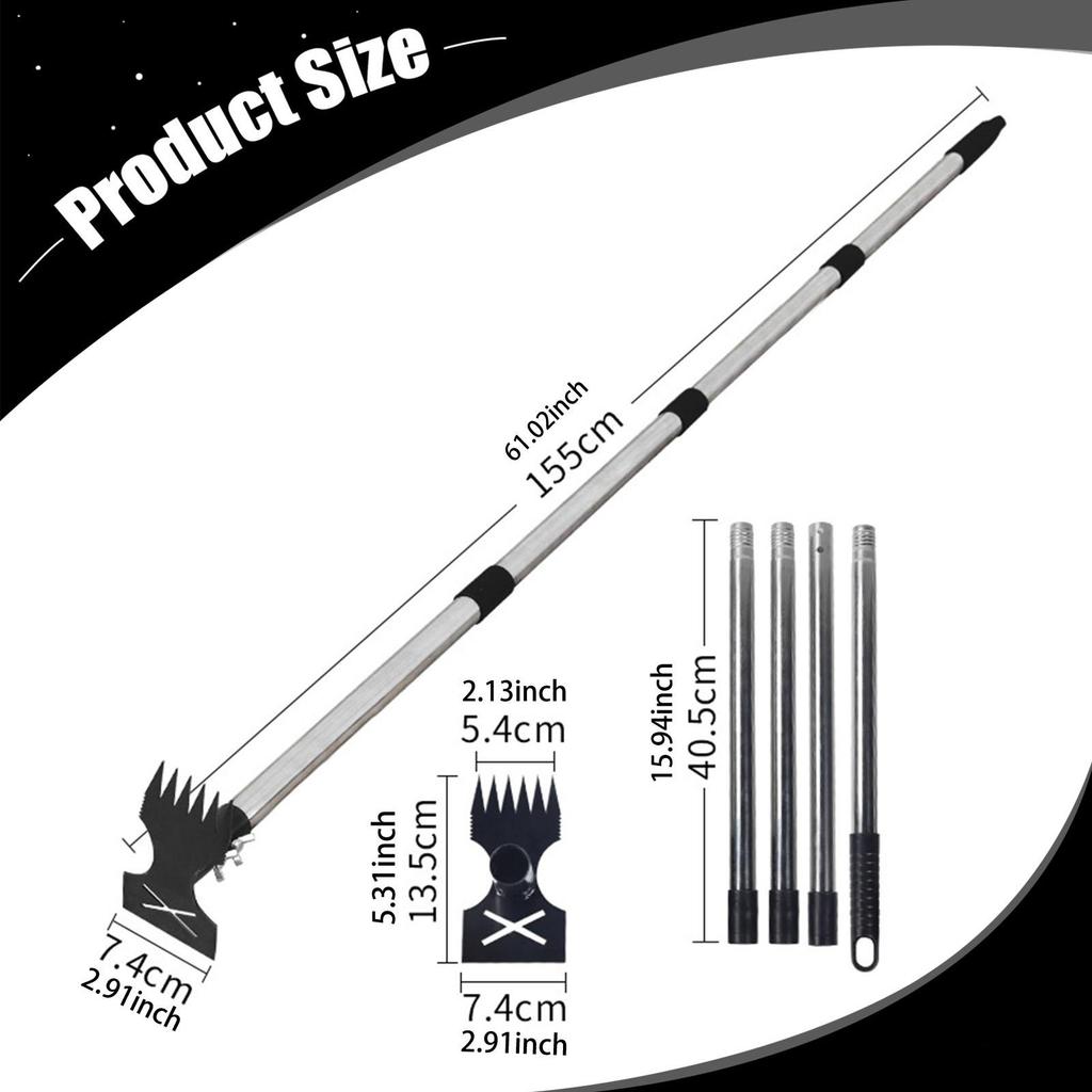 Weed Puller Tool 2 in 1 Manual Hand Rake for Uprooting Driveway Weeding 3 Section Handle