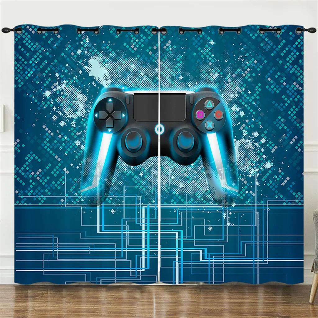 Gamepad Gamer Hand Game Elements Curtains Hippie Room Decoration Bedroom Living Room Sunshade Curtains 2 Panels Cortinas