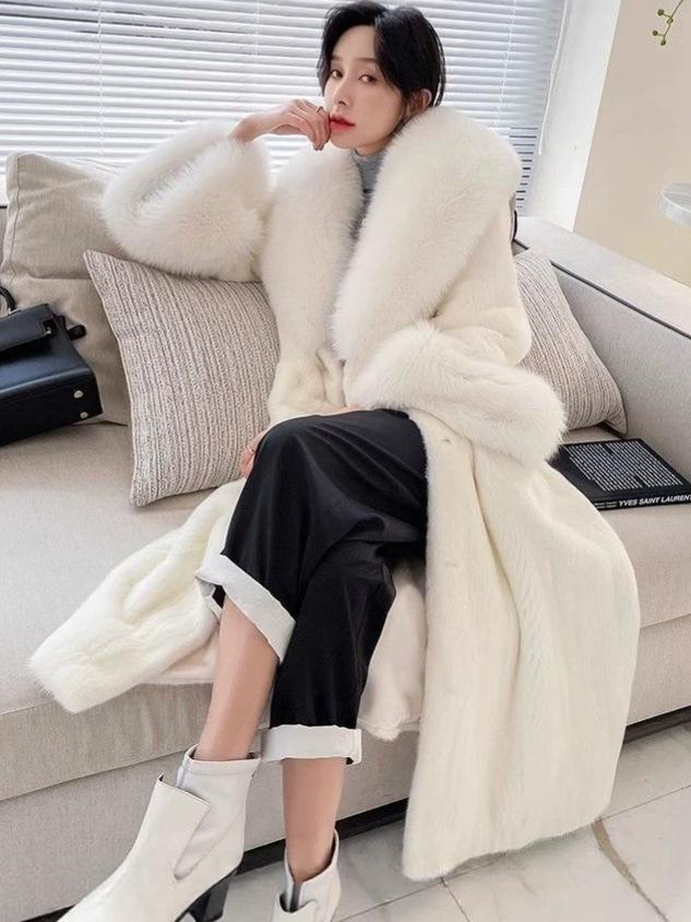 Europe and the United States popular high-end thickened long imitation mink coat light luxury lady style extended fur coat women