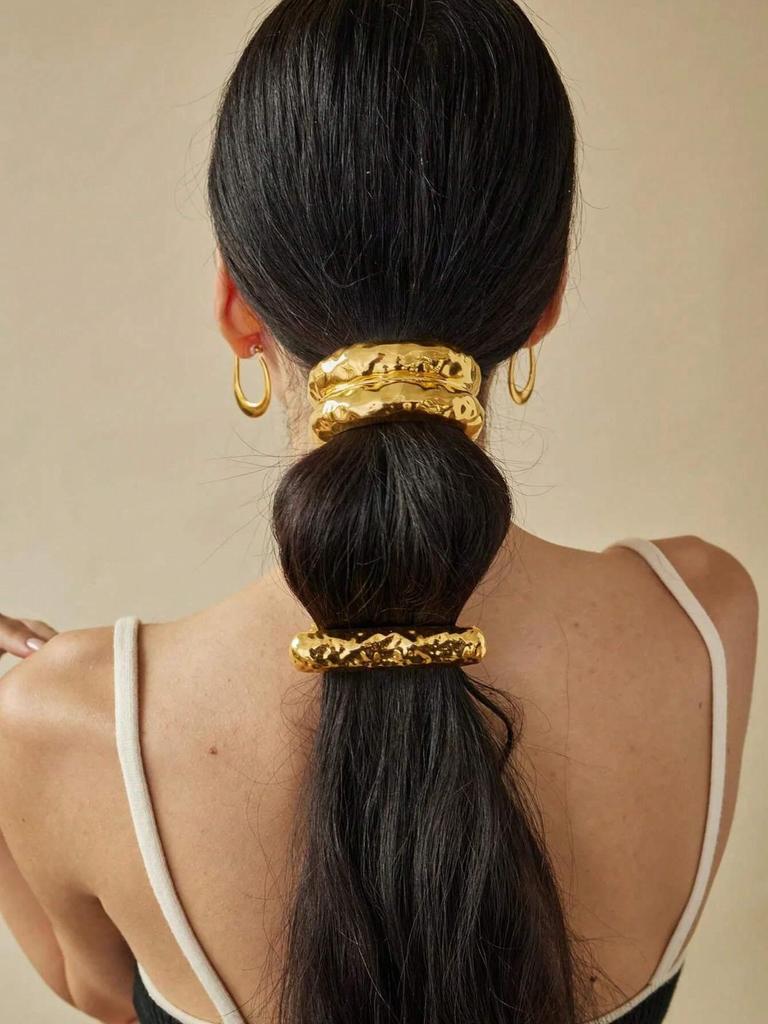 Uworld Irregular Golden Stainless Steel Hammered Double Arch Pony for Women Gold Color Band Daily Jewelry Hair Accessories Gift