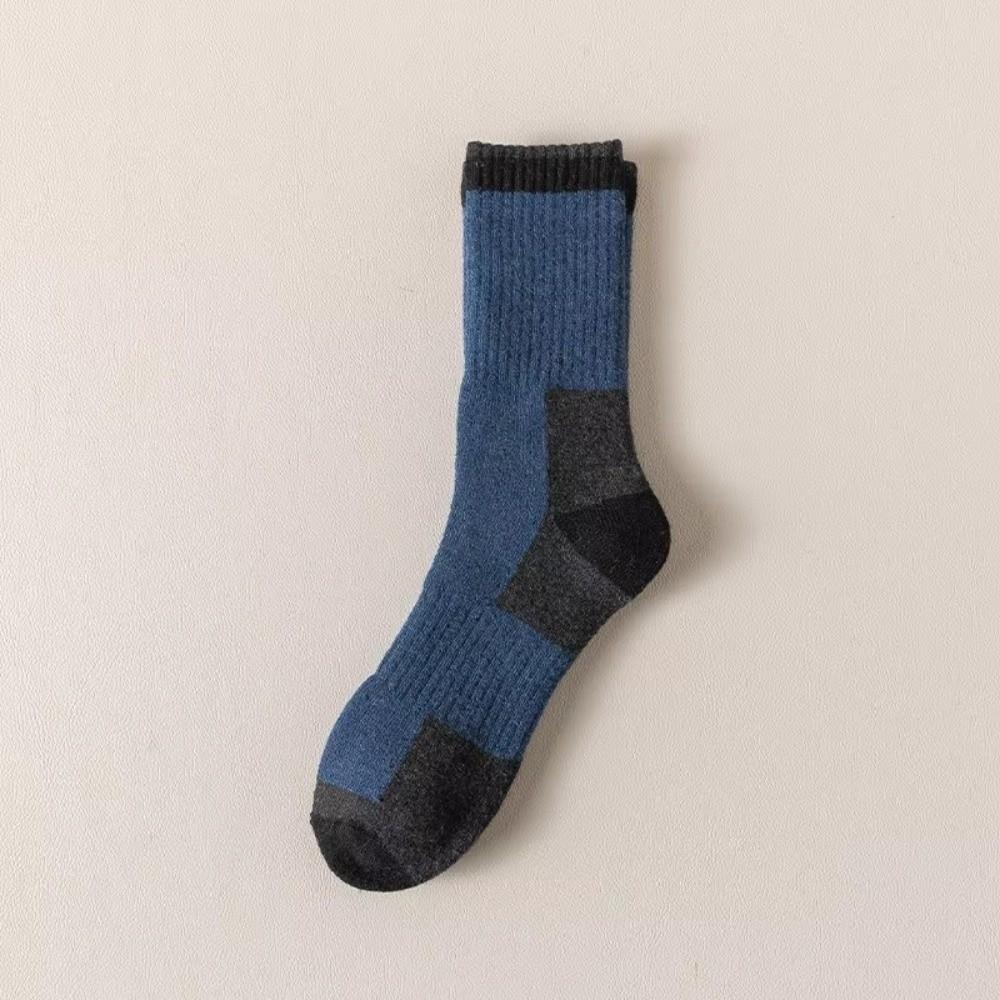 Casual Comfortable Men s Thick Wool Socks Soft Warm Colorblock Sports Socks Breathable Moisture-Wicking Mid-calf Socks темно-синий