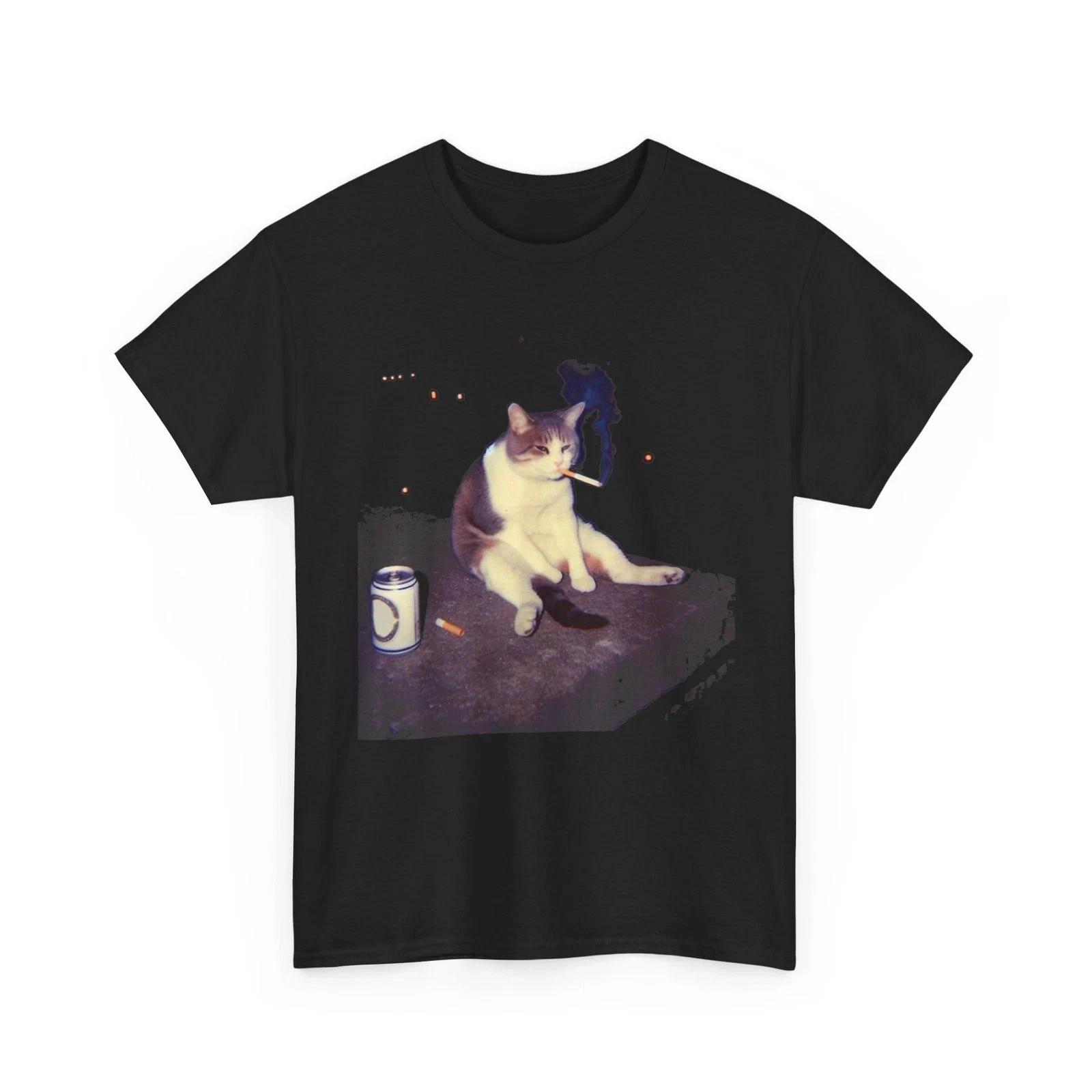 Funny Smoking Cat Meme Vintage White T Shirt S