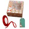 24PCS Lovely Santa Gift Box with Ribbon & Card Clear Window Packaging Box Removable Insert for Party Favors New Year Decorations