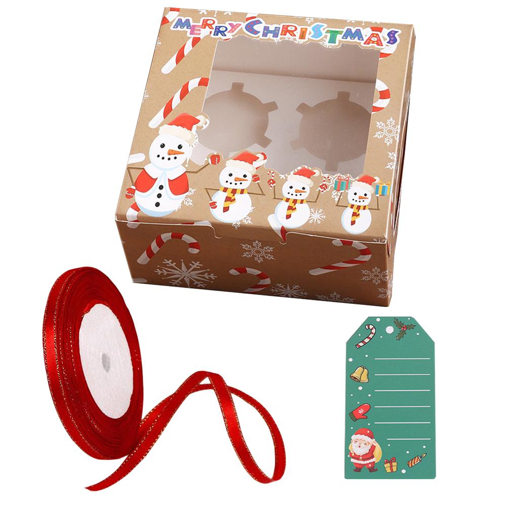 24PCS Lovely Santa Gift Box with Ribbon & Card Clear Window Packaging Box Removable Insert for Party Favors New Year Decorations