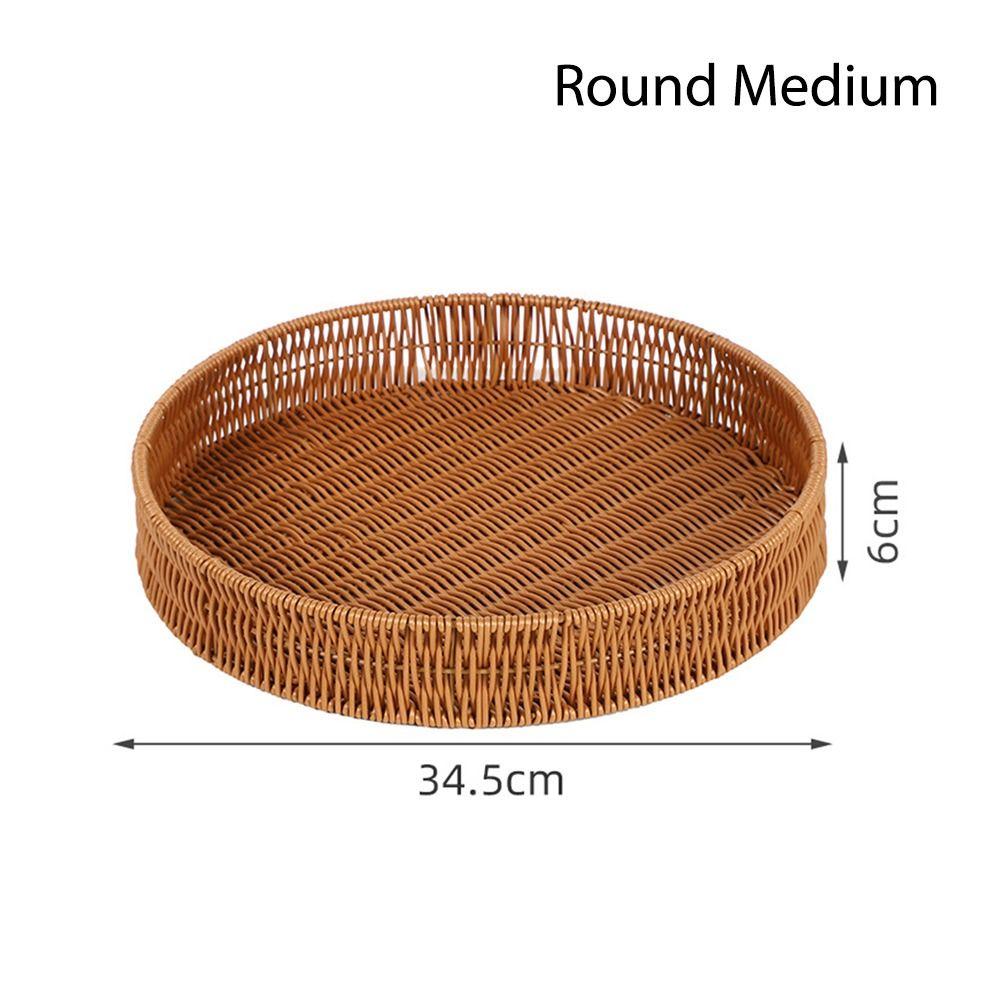 Food Plate Handwoven Plastic Rattan Storage Tray Round Shape Fruit Vegetable Cake Imitation Wicker Rattan Threads Basket