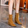 Fashion Winter Women Ankle Boots Pointed Toe Wedges Pumps Suede Fashion Shoes Woman Boots 2025 New Trend Party Wedding Dress Botas Femme