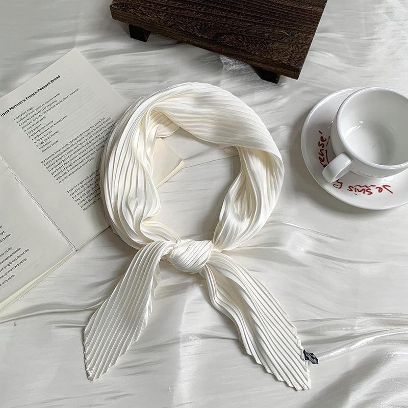 Crumpled rhombus silk scarf high-end new solid color versatile silk scarf neck small scarf streamer scarf shawl