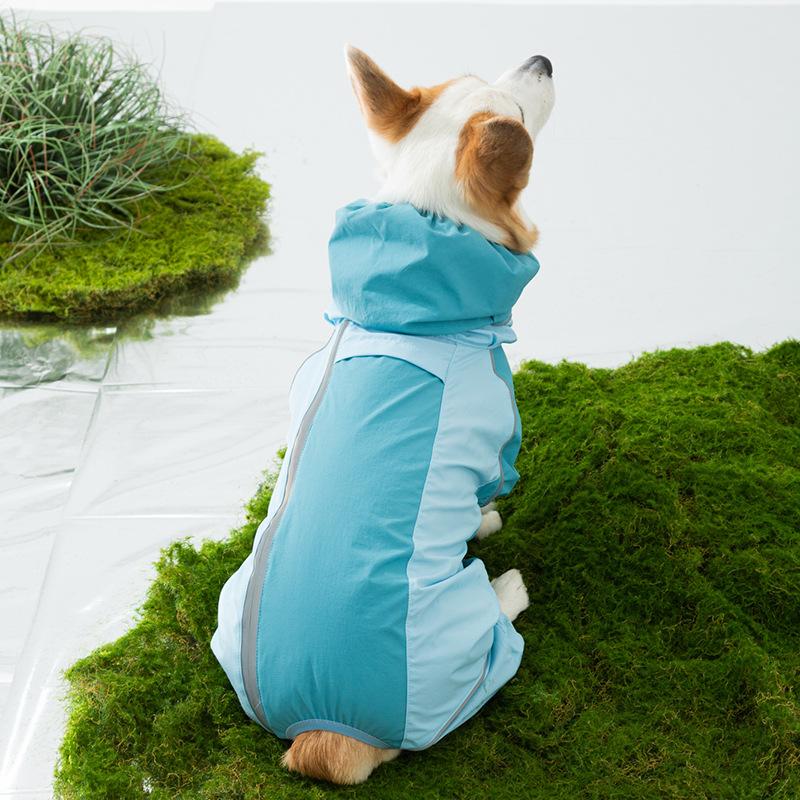 2026 Full Coverage Color Block Dog Raincoat Four Leg Waterproof Coat For Corgi Dachshund Small Medium Dogs Outdoor Wear
