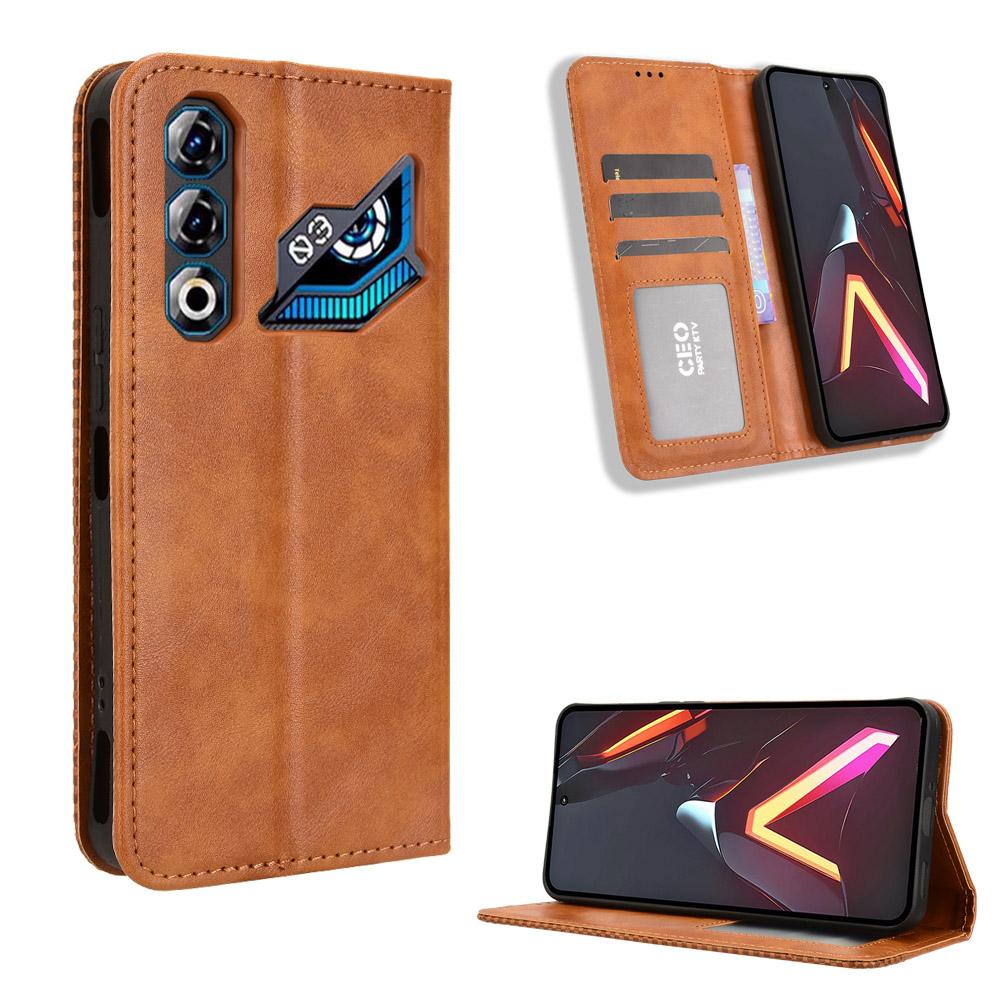 

For ZTE nubia Neo 3 GT 5G Leather Case Wallet Stand Retro Texture Phone Cover Brown