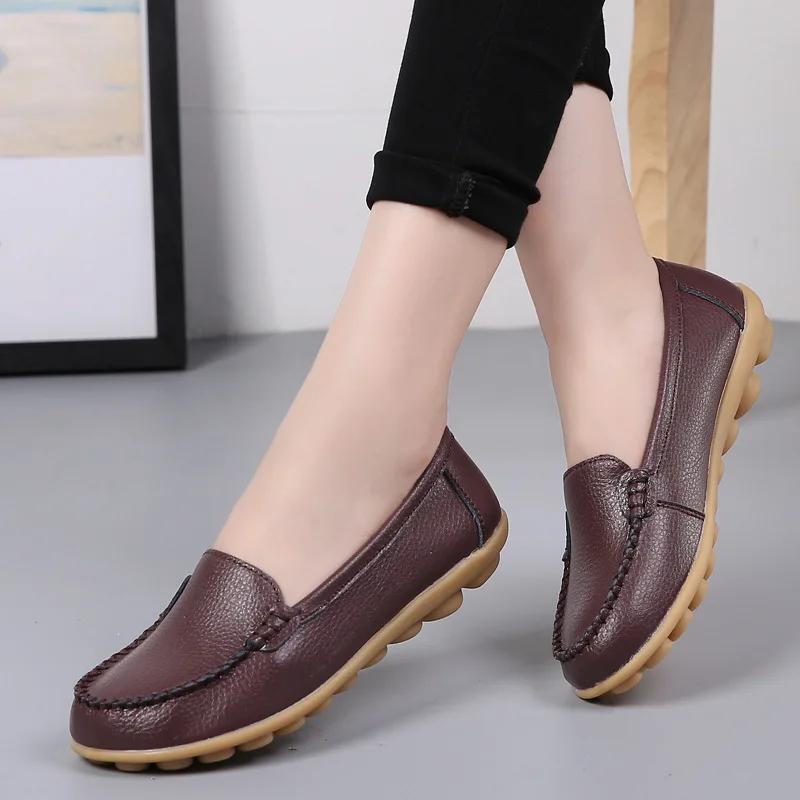 Genuine Leather Shoes Woman Soft Boat Shoes for Women Flats Shoes Big Size Ladies Loafers Non-Slip Sturdy Sole