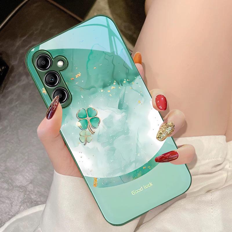 Trèfle à Quatre Feuilles Dégradé Pour Samsung Galaxy A14 4G 20 30 52 20S 21S 22 A32 33 34 42 50 51 53 54 70 71 72 73 5G Coque de Téléphone en Verre