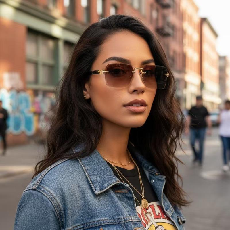New trendy frameless fashion sunglasses men's European and American trimmed sunglasses women's personalized sunglasses