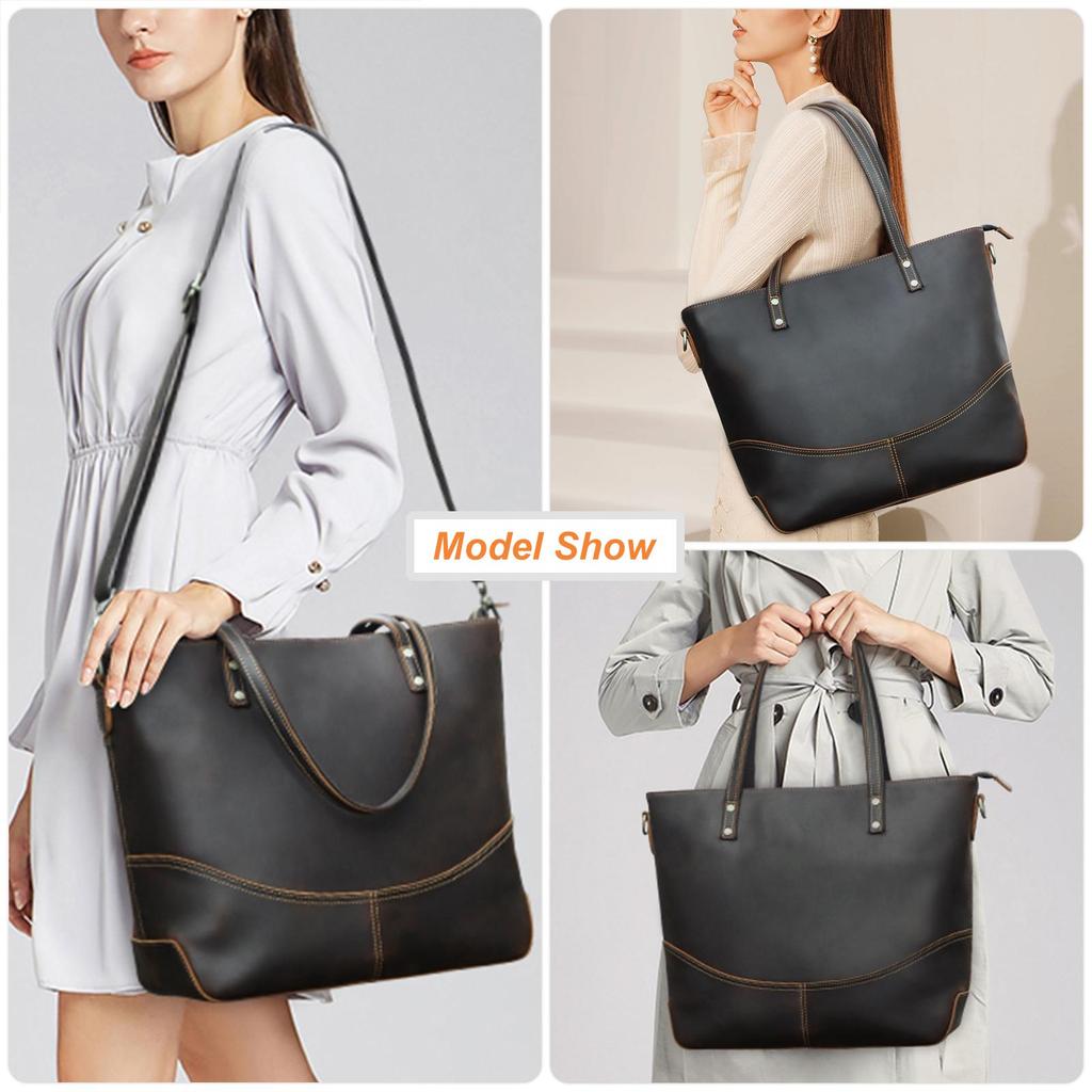 CONTACT'S Genuine Leather Tote Bags for Women Men Briefcase Shoulder Messenger Laptop Bags Lady Office Female Bags Handbags for 14.2 Laptop