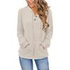 Women's Fashion Long Sleeve Solid Color  Casual Ribbed Button Hoodie Top