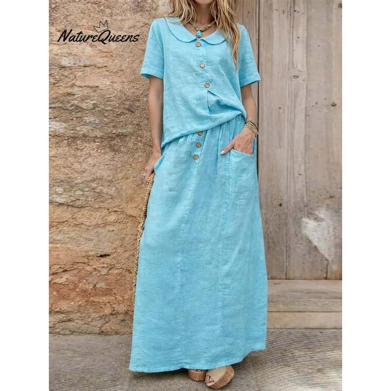 New women's clothing casual solid color cotton and linen, two loose skirts