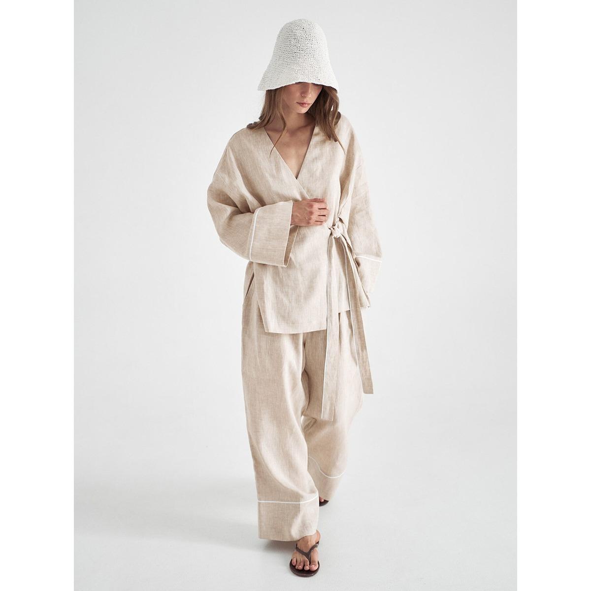 

Spring New Women s 2 Pieces Set, European American Style V Neck One-piece Cardigan + Wide Leg Pants Suit, Casual Outfit L абрикосовий