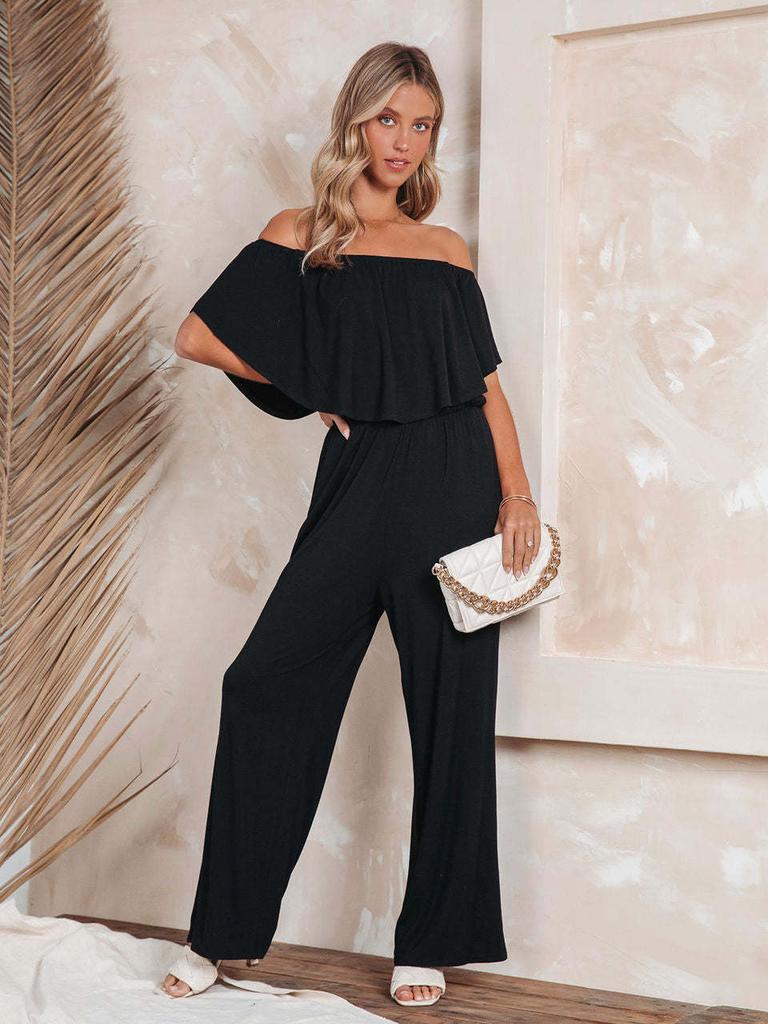Summer Women's Temu One-Shoulder Fashion Chic Casual Wide Leg Jumpsuit for Women