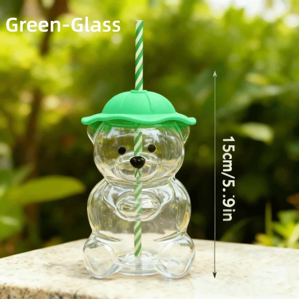 Cute 2025 Bear Glass Cup Transparent with Lid Teddy Bear Glass Cup Large Capacity Bear Straw Cup Home Bar