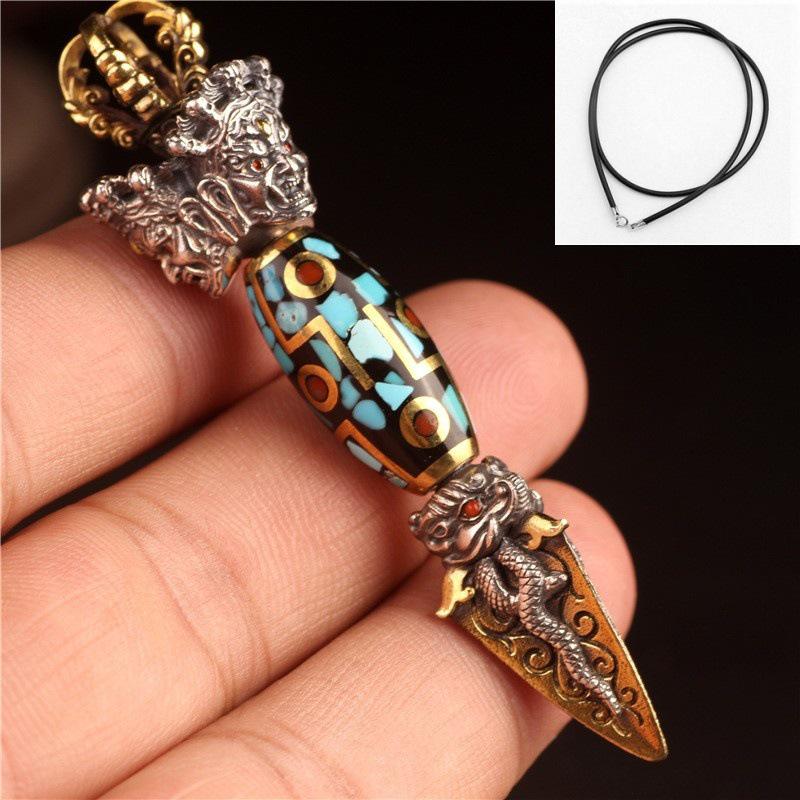 Tibetan Ritual Tools: Retro Silver Yueling Knife, Elephant Trunk Pendant, Vajra Pestle Accessories - Unisex Cultural Gifts