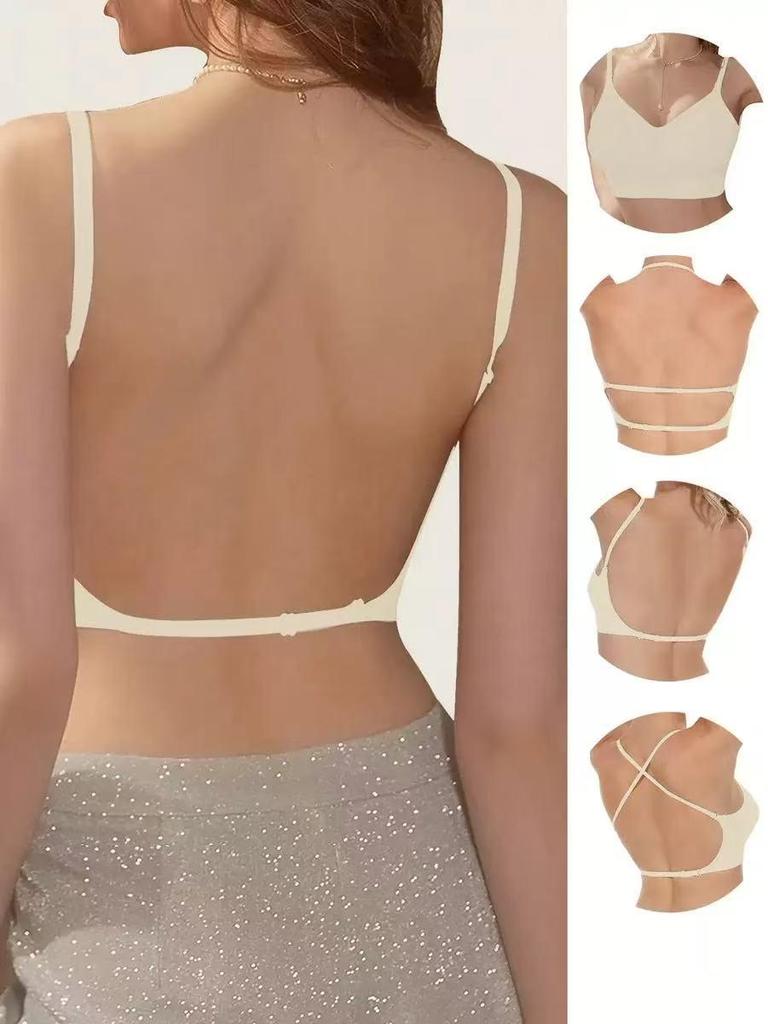 8-Color Seamless Backless U-Shaped Halter Bra for Women