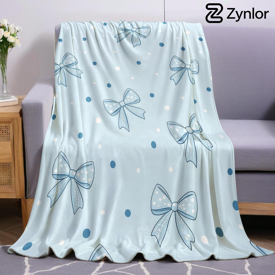 Dot Blue Bow Lightweight Microfiber Soft Christmas Fleece Blanket Warm Cozy Throw for Bed Sofa Office Travel All Season