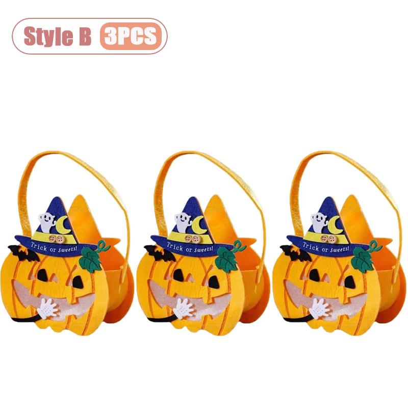 1-10PCS Children Halloween Felt Pumpkin Candy Bag Hand Carry Trick or Treat Gift Tote Party Favor Goodie Sack Cute