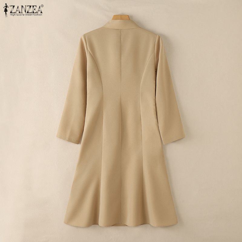 ZANZEA Women Elegant Casual Round Neck Long Sleeve Dress