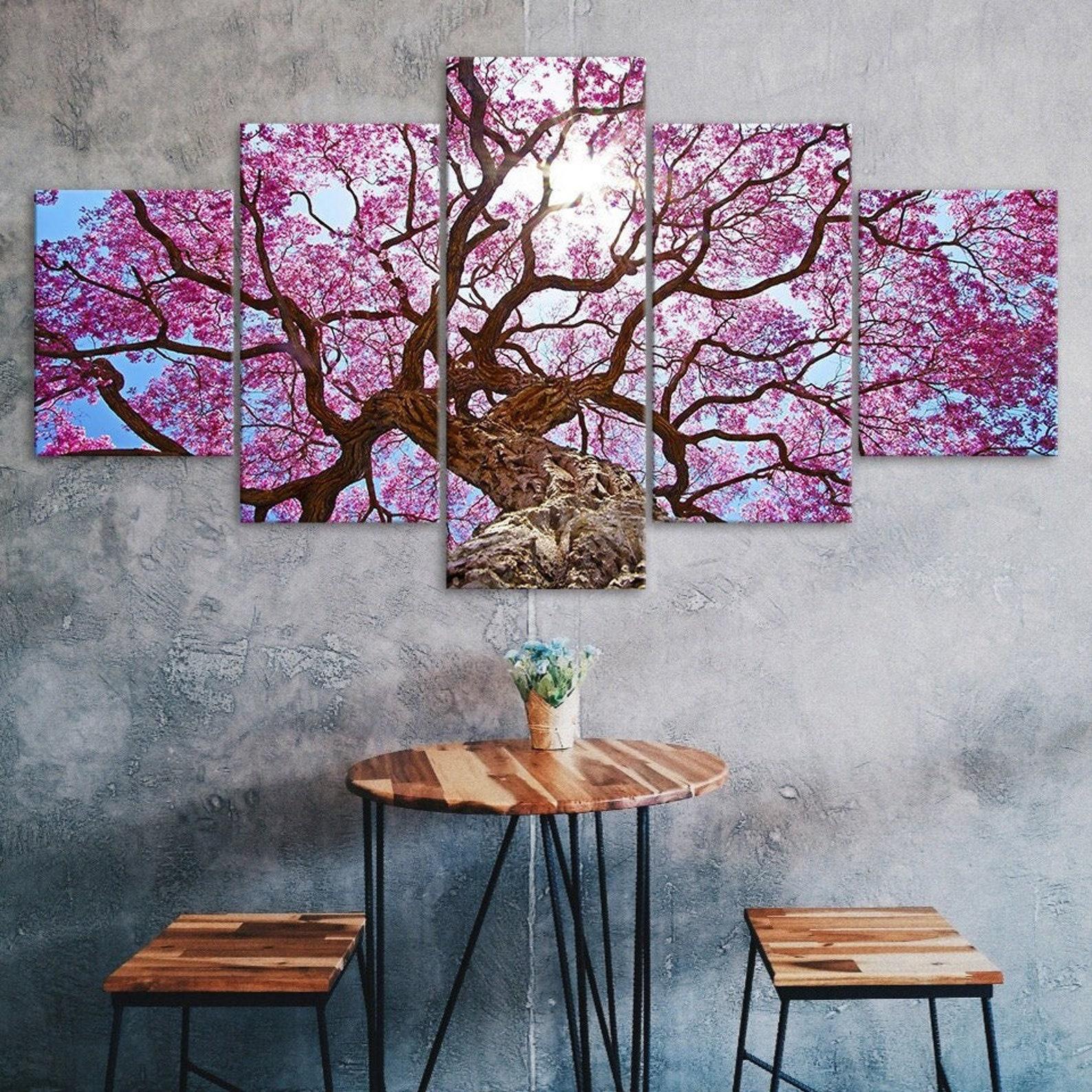 

Beautiful Purple Tree Daylight Scene 5 Piece Canvas Wall Art Multi Panel Print Modern Nature Poster Home Decor Picture Gift For Him For Her 20X35 20X45 20X55CM
