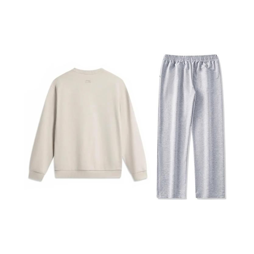 Li-Ning Minimalist Solid Color Skin-Friendly Breathable Comfortable Crew Neck Pullover Long Sleeve Sweatshirt Casual Sports Set AWDVK45-3+AKLU881-2