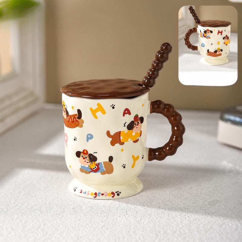 Dachshund Dog Children Mug Cute Cup Girls Office with Lid and Spoon Household Drinking Cup Birthday Gift