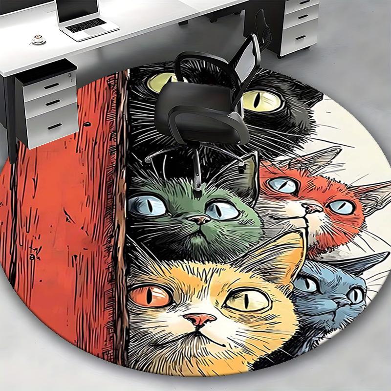 1pc Anime Design Round Carpet Office Chair Mat, Non Slip Rug for Home Decor, Living Room, Bedroom, Game Room, All Seasons