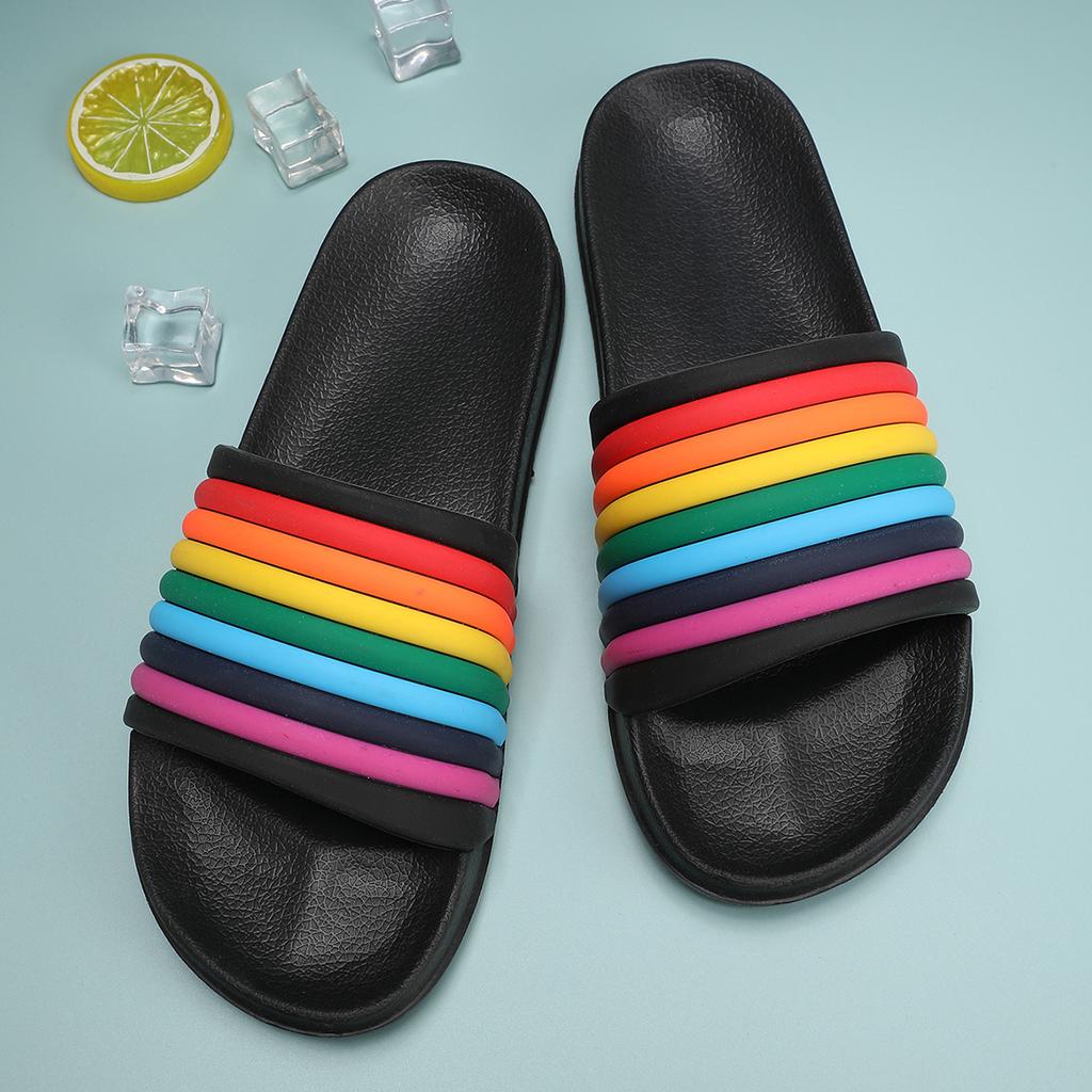 Women Rainbow Thick Sole Summer Beach Slides Bathroom Anti-Slip Slipper Soft Sandals Fashion Flip-Flops Ultra-Light Letter Shoe