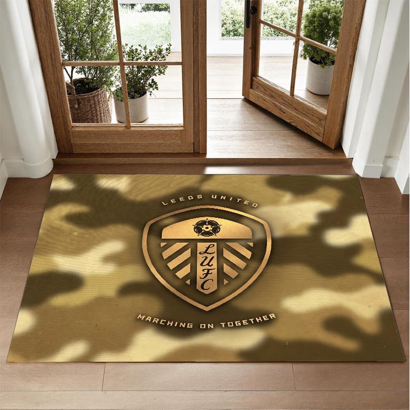 Leeds United Football Design Crystal Velvet Rug Soft Decorative Mat for Bedroom Entrance