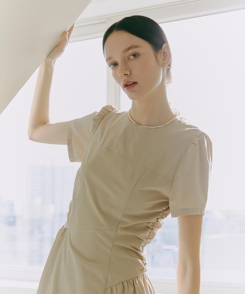 Etmont Side Shirring Dress Beige