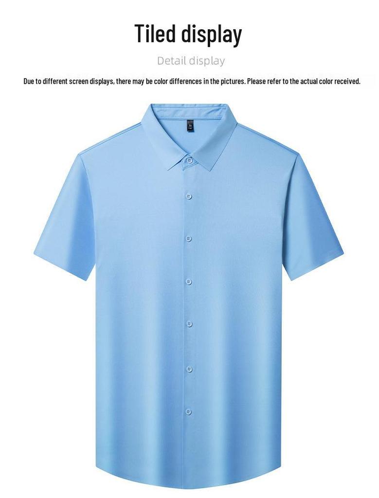 2026 Men's Seamless Ice Silk Stretch Short Sleeve Shirt - Business Casual, Non-Iron, Solid Color