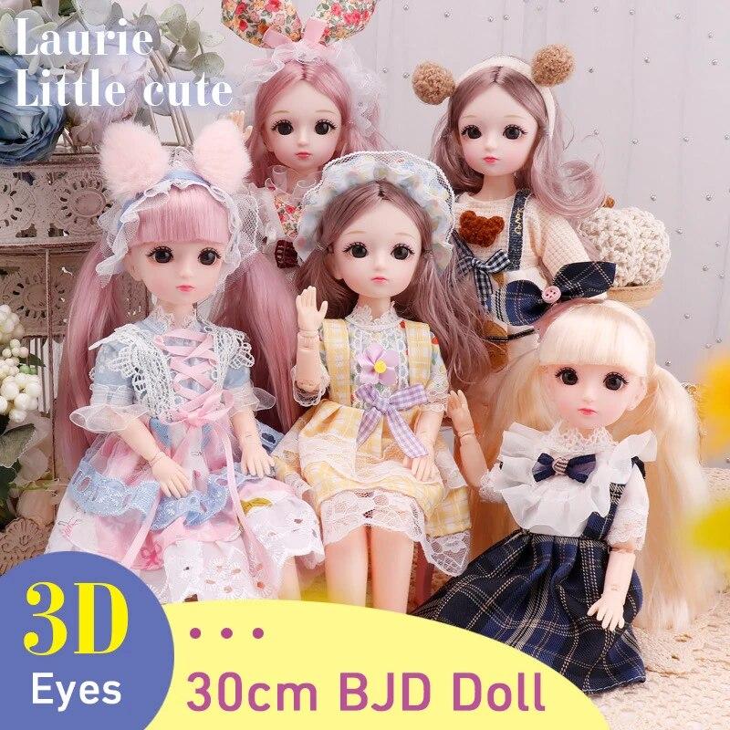 BJD Doll for Girls 30cm Anime Doll 23 Joint Movable Body with Skirt Hat Headdress Dress Up DIY Toy