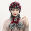 Winter Knitted 100% Natural Fur Hats Scarves Sets Women Warm Real Rex Rabbit Fur Hat Scarf Lady Fashion Thick Rex Rabbit Fur Hat
