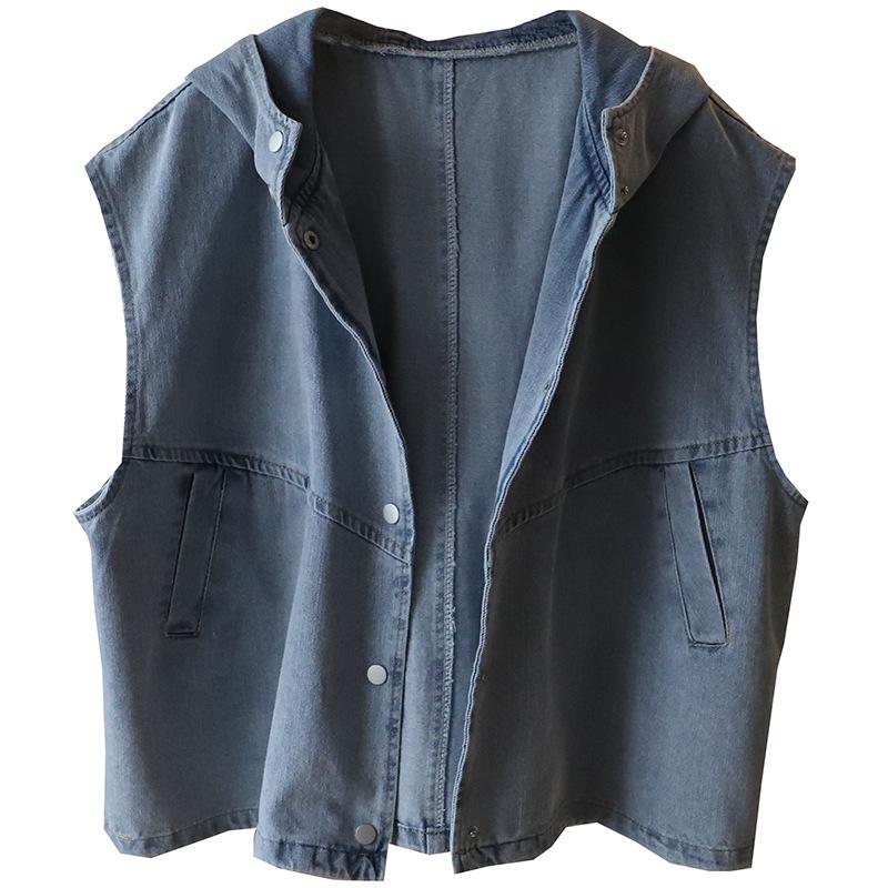 2025 Spring/Summer Women's Korean-Style Loose Casual Hooded Denim Vest Jacket