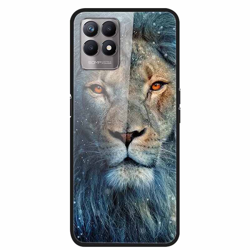 For Realme 8i Case Tempered Glass Hard Clear Phone Case For OPPO Realme 8i RMX3151 Realme 7 Pro Animals Wolf Shockproof Coque