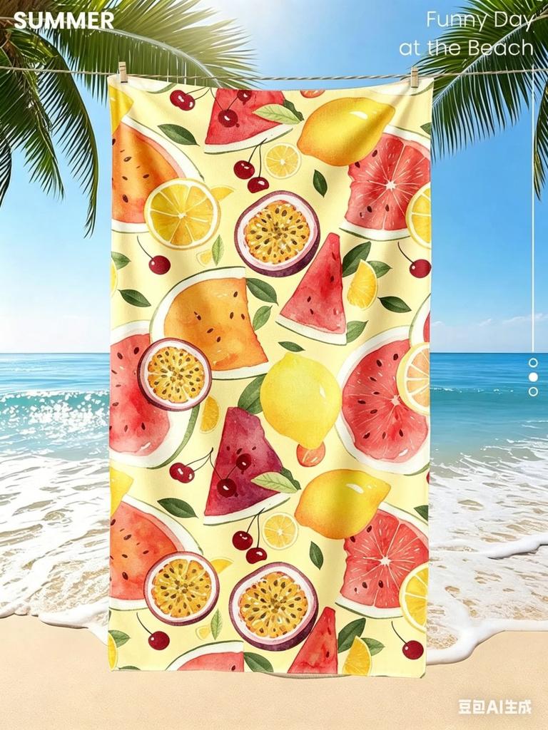 Summer Fruit Microfiber Beach Towel, Watermelon Lemon Cherry Bath Towel, Cute Tropical Travel Blanket for Women Girls Gift