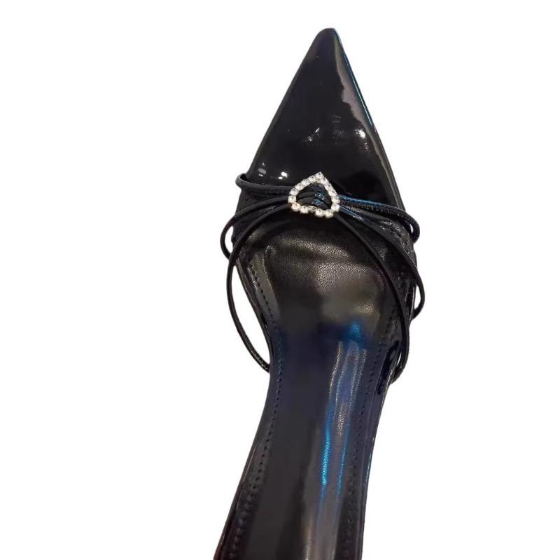 Beautiful black pointed high heels, love rhinestone thin heel with outer wear temperament slippers women