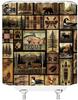 Rustic Farmhouse Shower Curtain,Cabin Bear Deer Fishing Forest Animal Country Lodge Camping Primitive Brown Bathroom Homecurtain