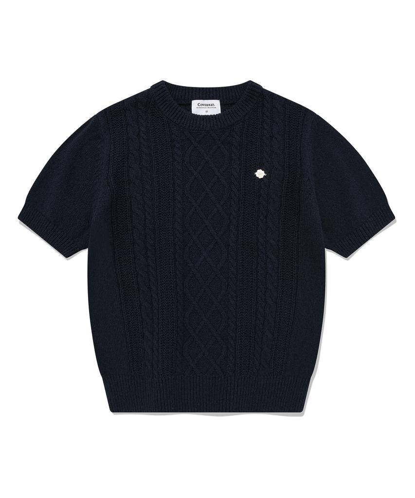 COVERNAT WOMAN Cable Round Neck Half Knit Navy