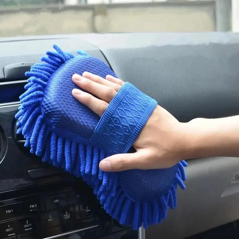 1 Stück Blau Mikrofaser Chenille Autowaschschwamm Pflege Waschbürste Pad Reinigungswerkzeug Autowaschtuch Handschuhe Styling Zubehör