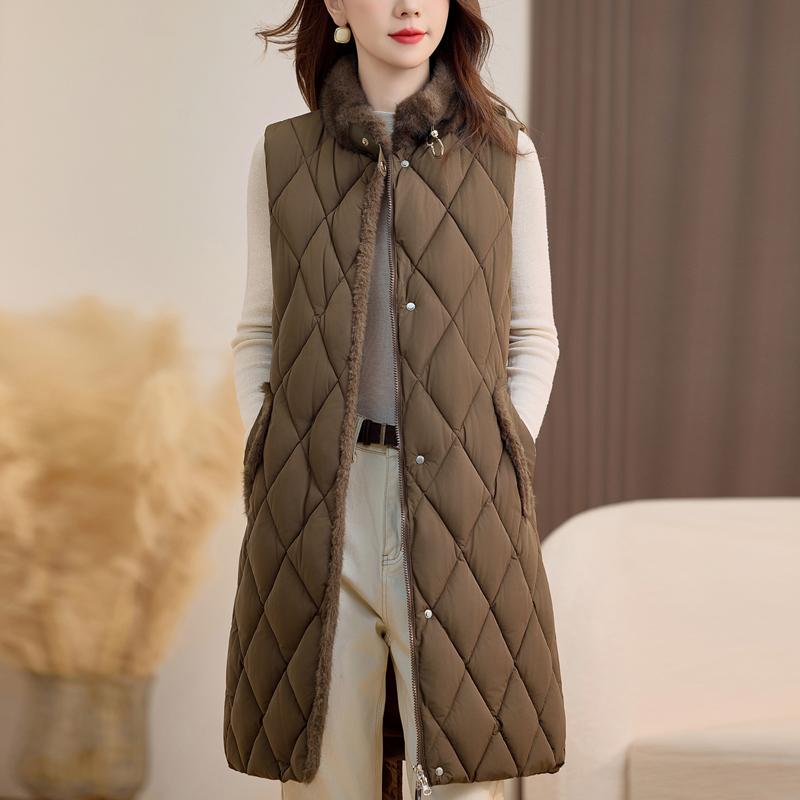 Fashion Winter Women's Vest Faux Fur Collar Thick Warm Sleeveless Jackets Woman Long Coat With Belt