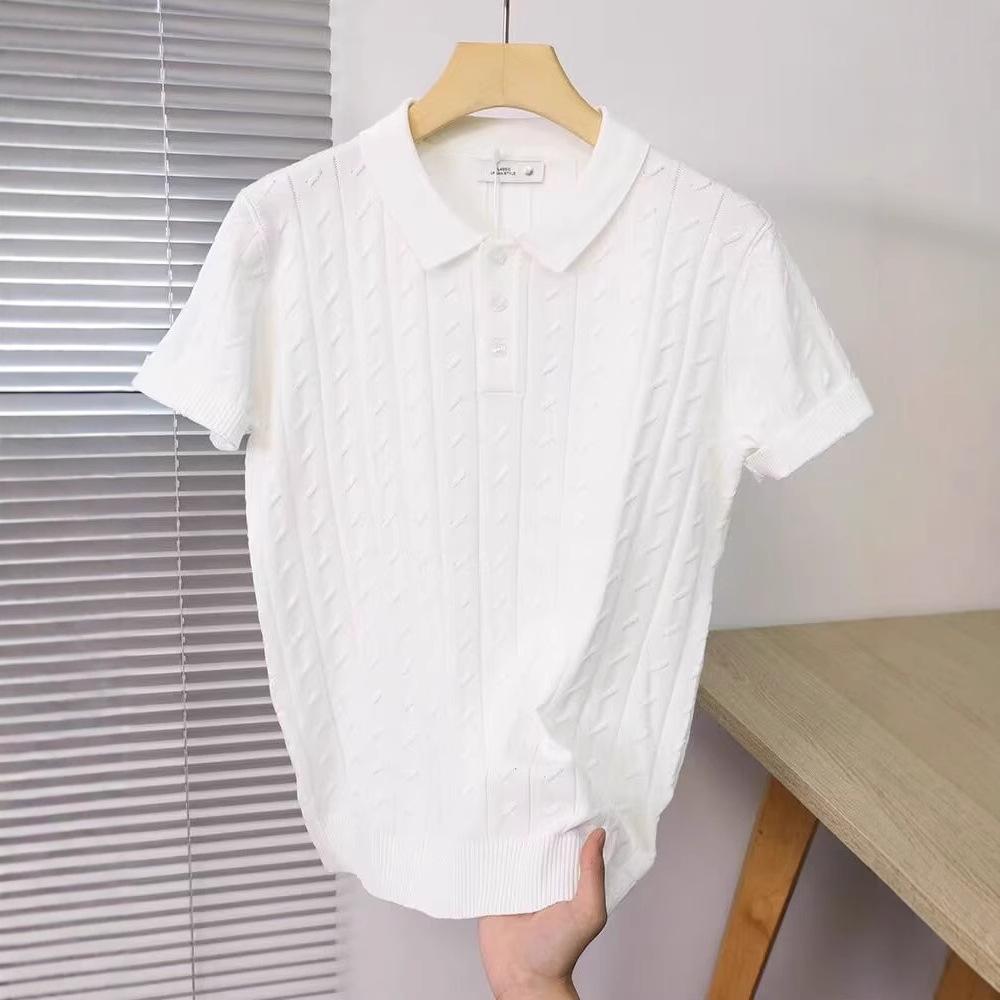 Herren High-End Leichter Luxus Jacquard Strick Kurzarm Poloshirt Herren Einfarbig Eis Seide Revers Halbarm T-Shirt