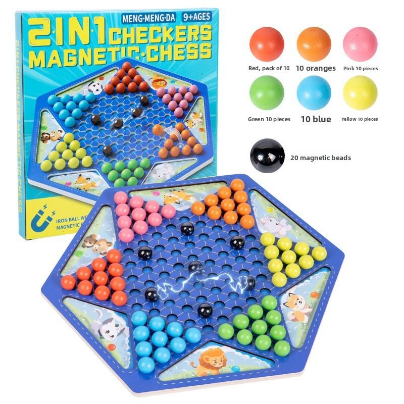 

Wooden Educational Game Set With Magnetic Checkers For Kids Training Brain